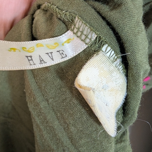 Have Olive Green Embroidery V Neck Long Sleeve Rayon Cotton Tee Shirt - Picture 4 of 11